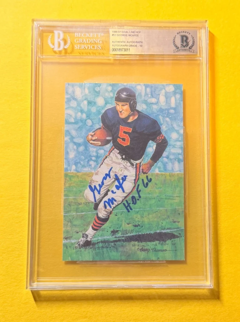 1989 GOAL LINE HOF GEORGE MCAFEE #51 SIGNED ART BECKETT AUTHENTIC 10 