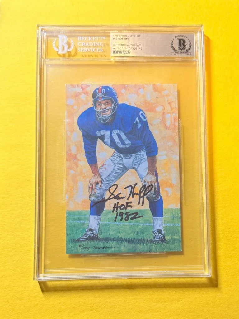 1989 GOAL LINE HOF SAM HUFF #16 SIGNED ART BECKETT AUTHENTIC 10 