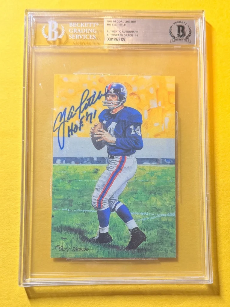 1989 GOAL LINE HOF Y.A. TITTLE #88 SIGNED ART BECKETT AUTHENTIC 10 