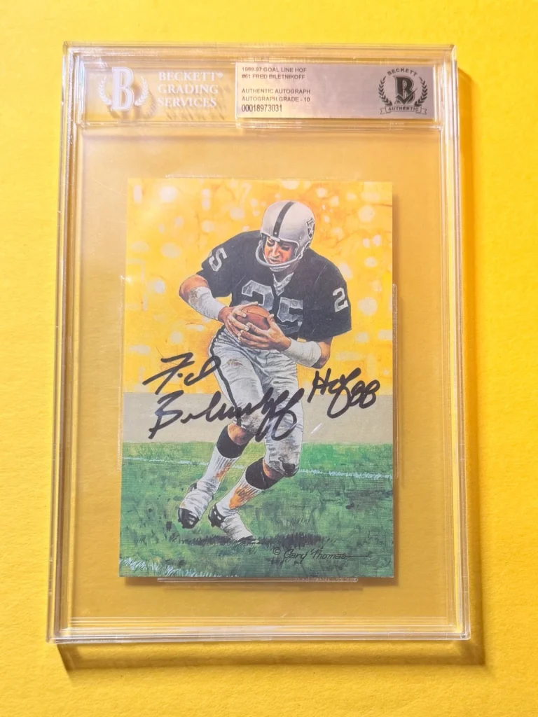 1989 GOAL LINE HOF FRED BILETNIKOFF #61 SIGNED ART BECKETT AUTHENTIC 10 