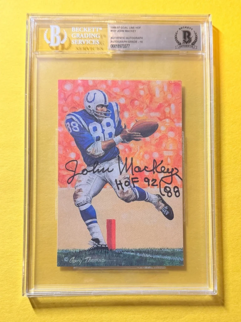 1989 GOAL LINE HOF JOHN MACKEY #107 SIGNED ART BECKETT AUTHENTIC 10 