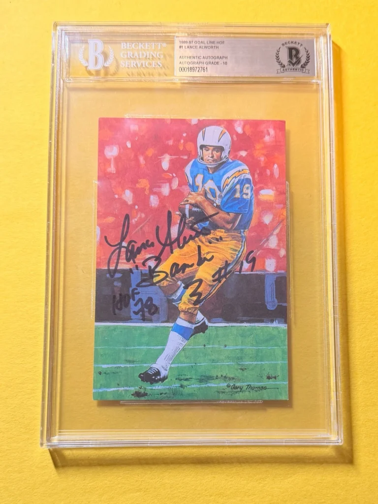2014 GOAL LINE HOF LANCE ALWORTH #1 SIGNED ART BECKETT AUTHENTIC 10 