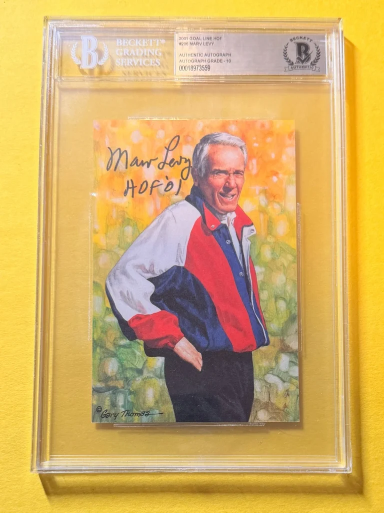2001 GOAL LINE HOF MARV LEVY #206 SIGNED ART BECKETT AUTHENTIC 10 