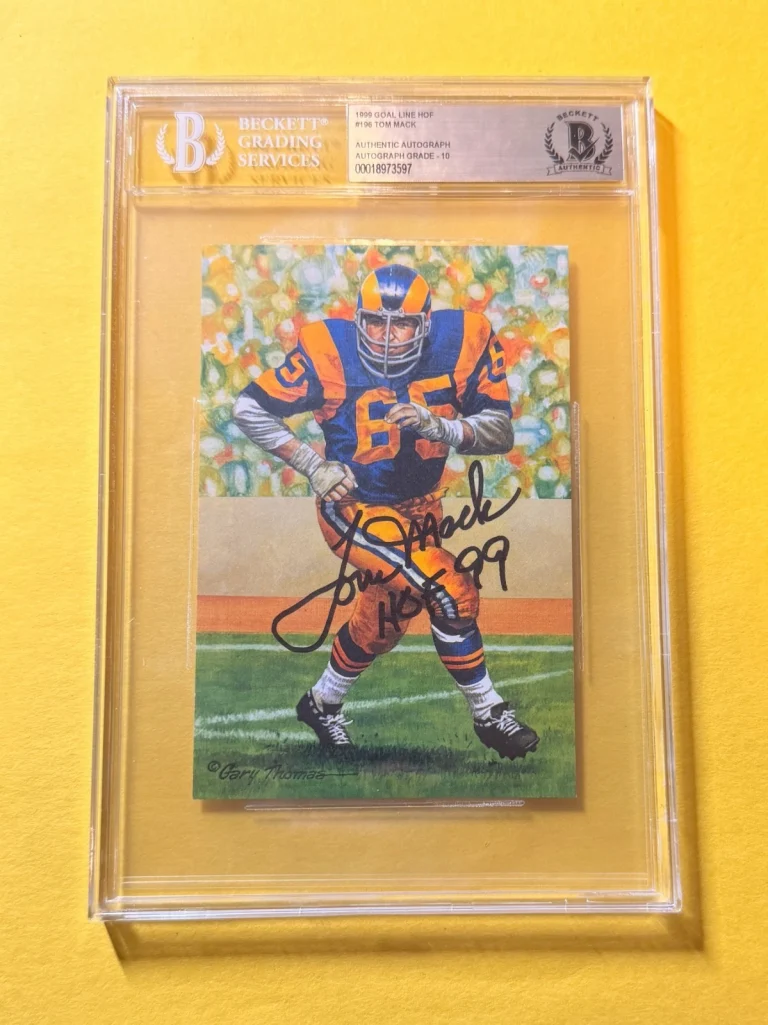 1999 GOAL LINE HOF TOM MACK #196 SIGNED ART BECKETT AUTHENTIC 10 