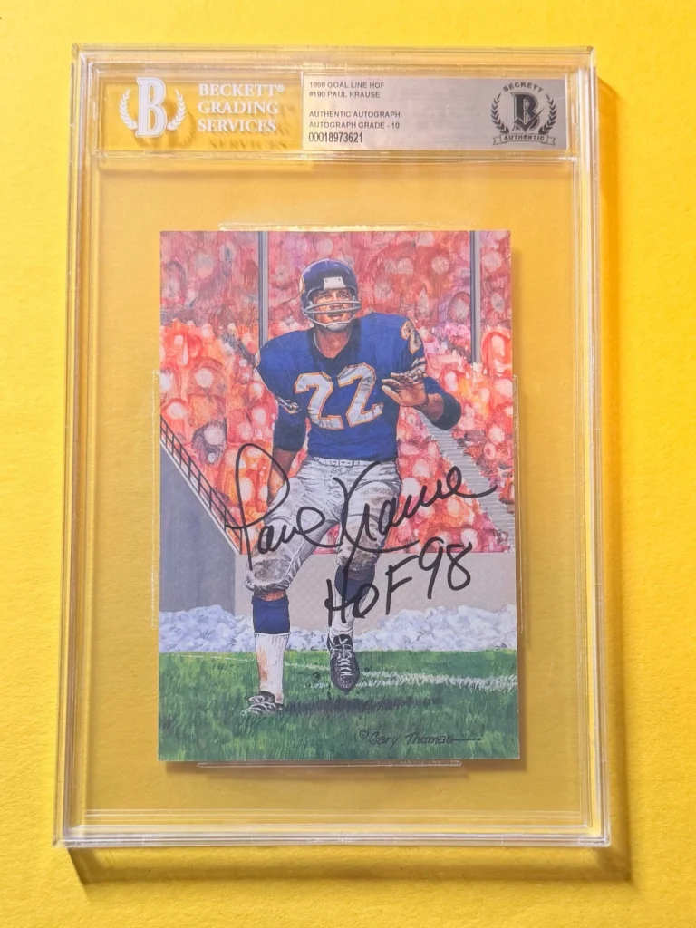 1998 GOAL LINE HOF PAUL KRAUSE #190 SIGNED ART BECKETT AUTHENTIC 10 