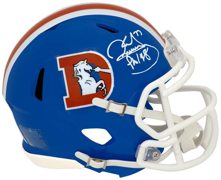 Karl Mecklenburg Signed Broncos T/B D Logo Riddell Mini Helmet - (SCHWARTZ COA)