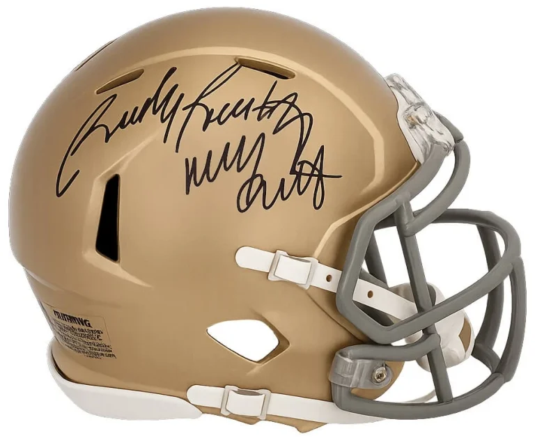 Rudy Ruettiger Signed Notre Dame Riddell Mini Helmet w/Never Quit (SCHWARTZ COA)