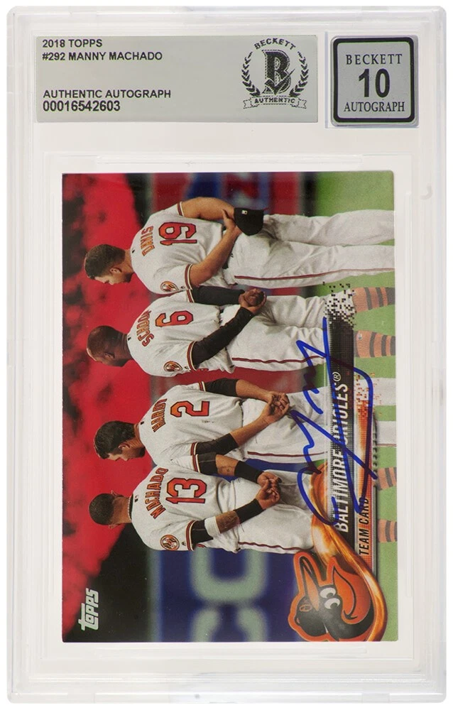 Manny Machado Signed Orioles 2018 Topps Baseball Card #292 -(BECKETT / Auto 10)