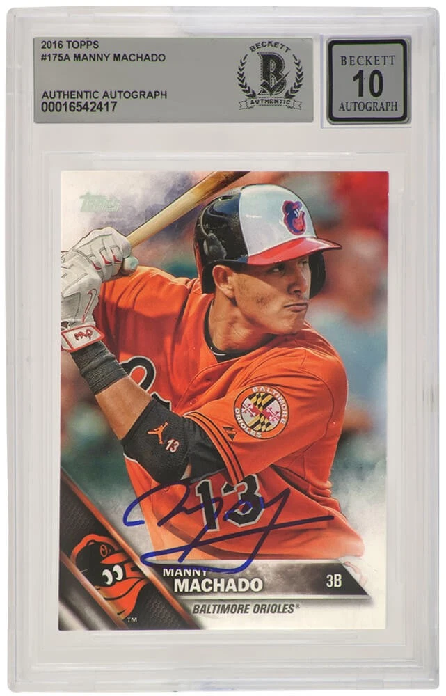 Manny Machado Signed Orioles 2016 Topps Baseball Card #175 -(BECKETT / Auto 10)