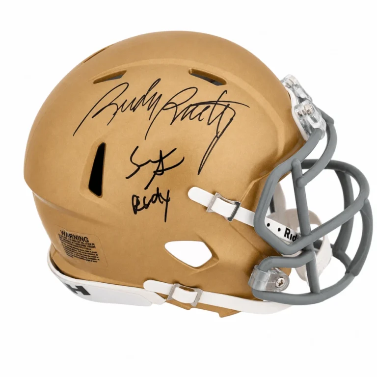 Sean Astin & Rudy Ruettiger Signed Notre Dame Speed Mini Helmet w/Rudy -(SS COA)