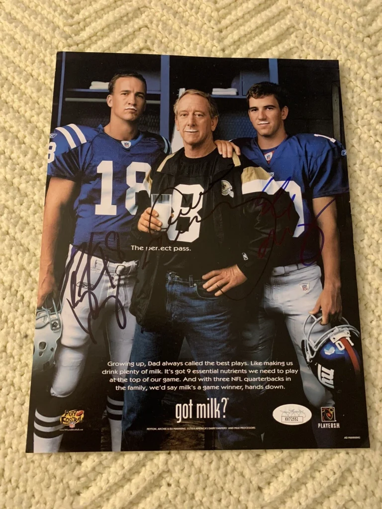 Archie Eli Peyton Manning Signed 8.5x11 Milk Poster Ad JSA Authenticated LOA COA