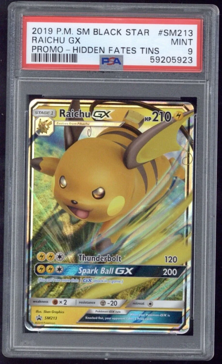 2019 Pokemon SM Black Star Promo SM213 Raichu GX Hidden Fates Tins PSA 9