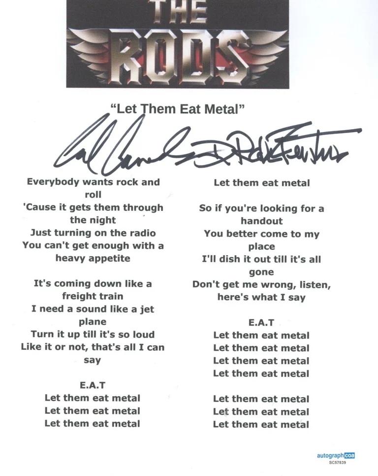 THE RODS SIGNED AUTOGRAPH LYRIC SHEET ACOA FEINSTEIN CANEDY PHOTO