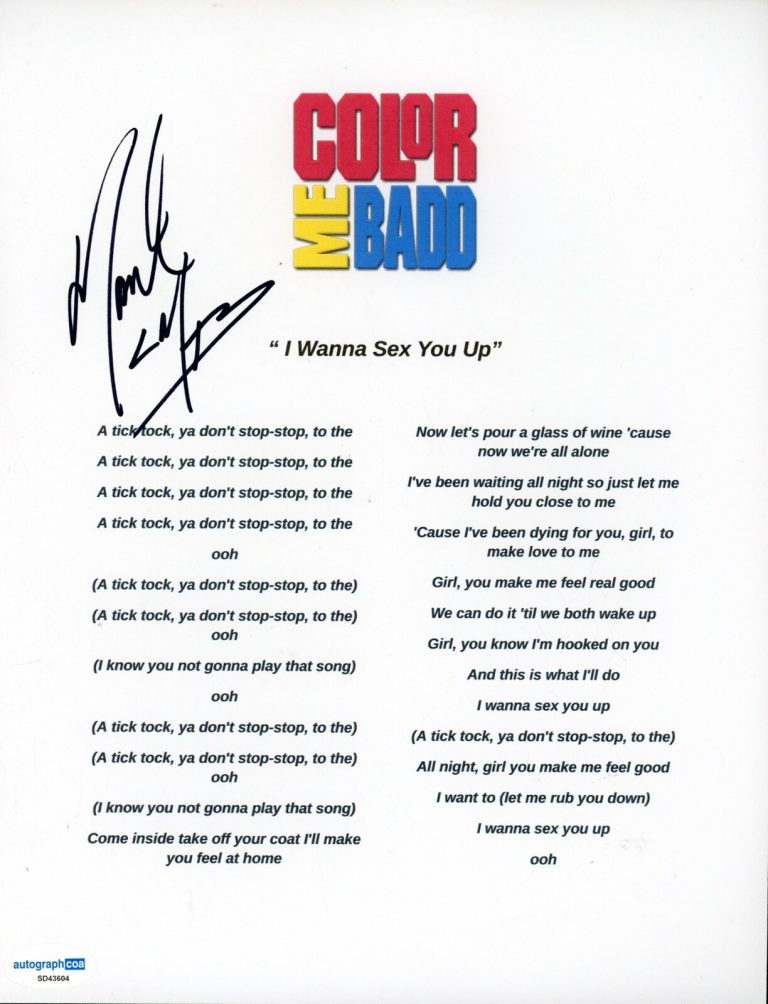 MARK CALDERON COLOR ME BADD SIGNED AUTOGRAPH LYRIC SHEET ACOA PHOTO PRINT