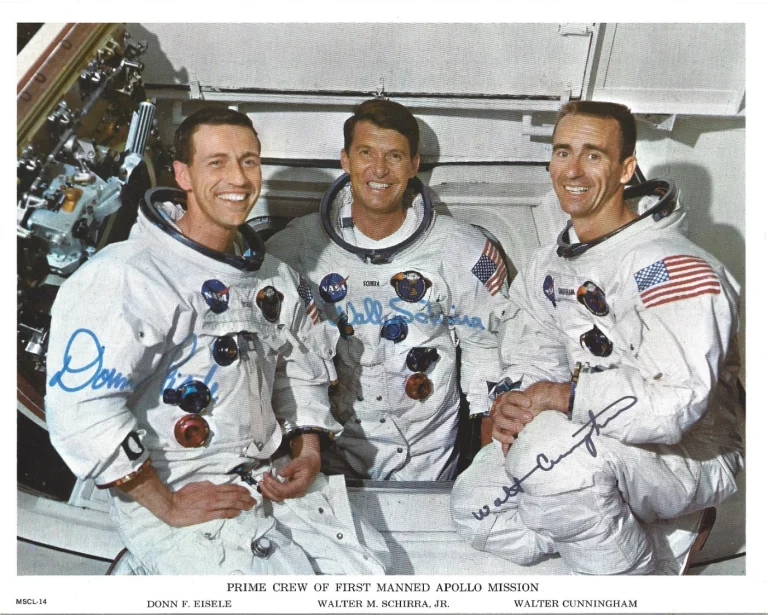 Donn Eisele Walter Schirra & Cunningham Signed Apollo 7 NASA Photo (Auto-pen)
