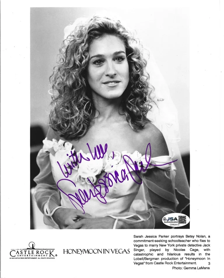 Sarah Jessica Parker hand SIGNED 1992 Honeymoon In Vegas Promo Photo JSA COA