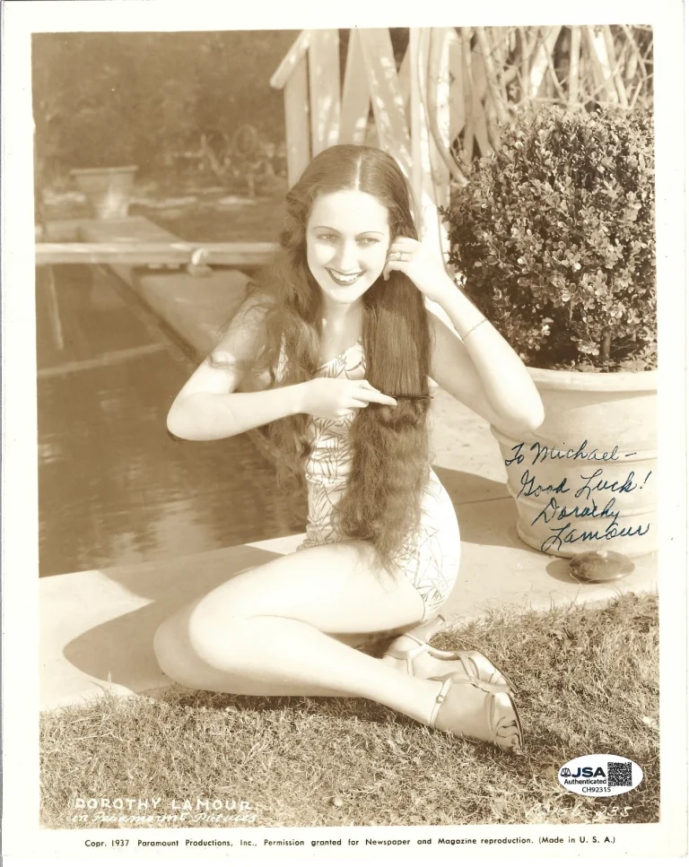 Dorothy Lamour hand SIGNED 1937 Promo Photo JSA COA Autographed Bob Hope Crosby