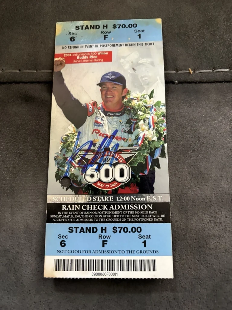 2005 Indy 500 Signed Ticket Stub Indianapolis 2004 Buddy Rice Winner *Dirty