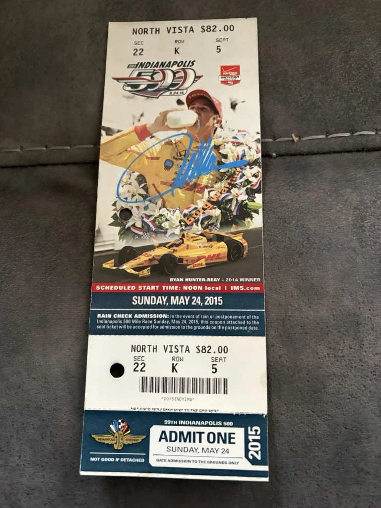 Ryan Hunter Reay (2014 Winner) Signed Indianapolis Indy 500 Ticket 2015 Race