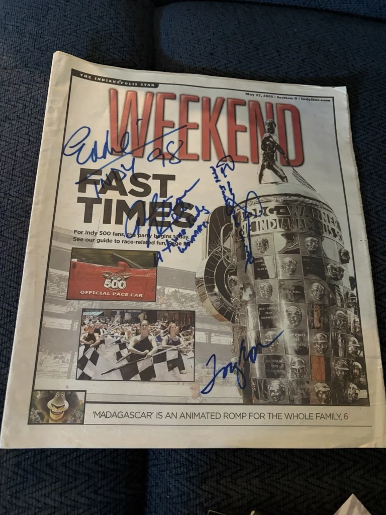 Rick Mears Eddie Cheever Buddy Lazier Tony George Signed Newspaper Indy 500 2005