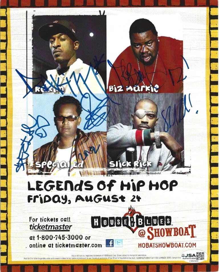 Rakim, Biz Markie, Special Ed, Slick Rick SIGNED Legends Hip Hop Photo JSA COA