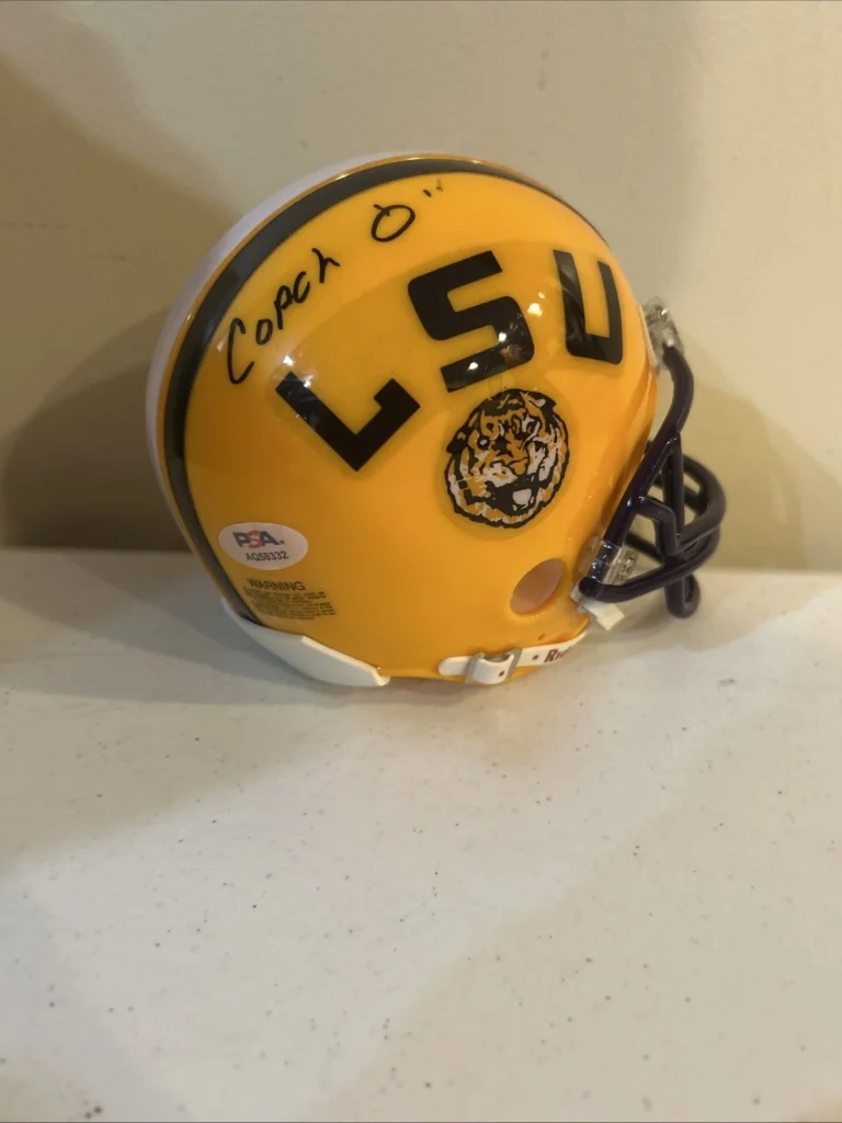 LSU TIGERS- ED ORGERON SIGNED AUTOGRAPH MINI HELMET PSA COA COACH O 2019 CHAMPS