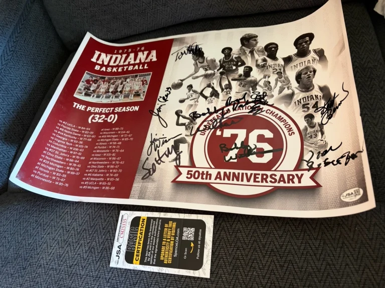 1976 Hoosiers Team Signed Poster JSA Authenticated COA Scott May Kent Benson