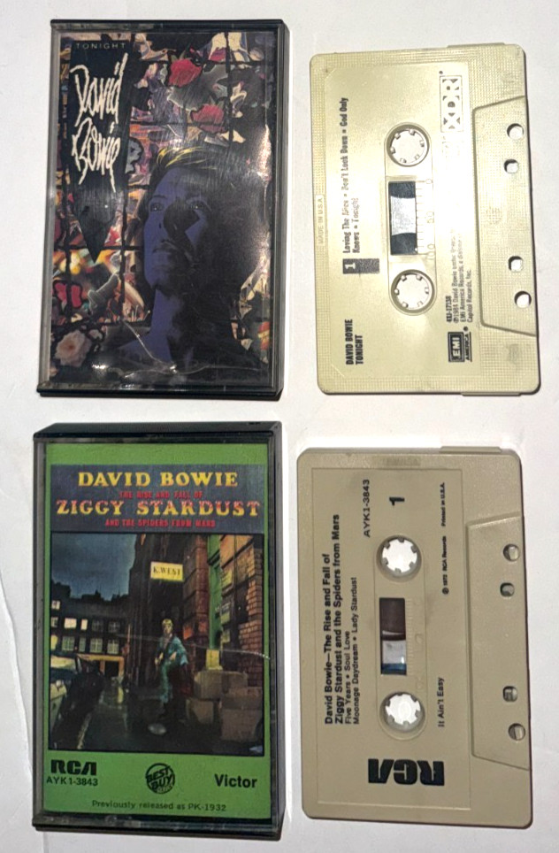 David Bowie Rise and Fall of Ziggy Stardust + Tonight Cassette Tape Lot Tested