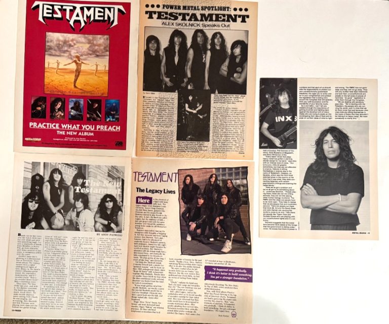 TESTAMENT metal band set of 5 vintage magazine pinup photos Skolnick Practice Ad