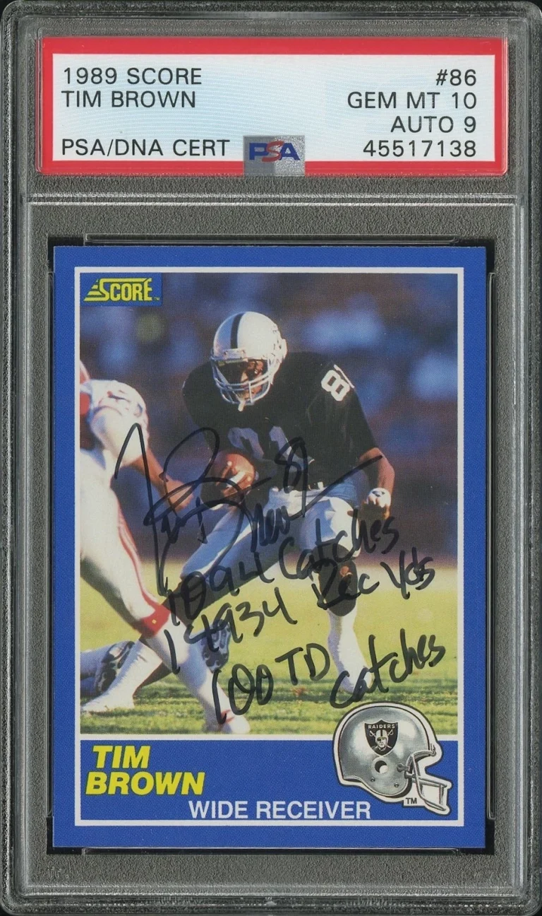Tim Brown Signed 1989 Score #86 Rookie Card RC PSA 10 Auto 9
