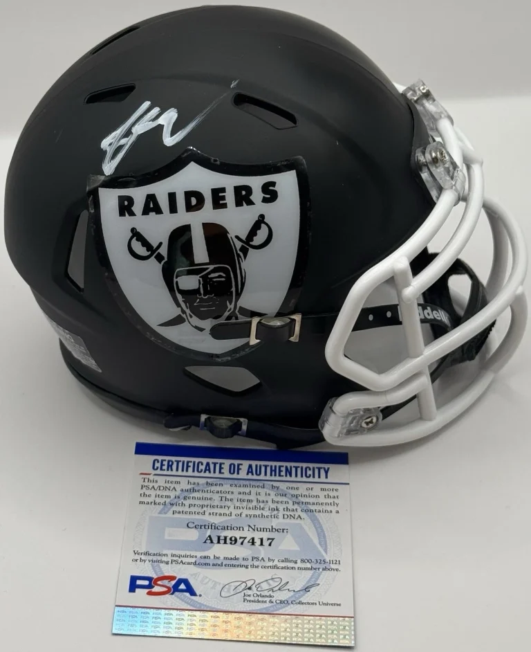 Jermod McCoy Signed Autographed Las Vegas Raiders Mini Helmet PSA/DNA COA