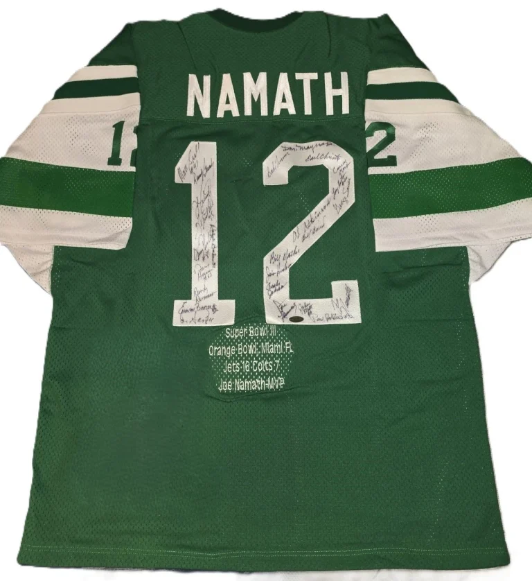 1969 Super Bowl III Champion New York Jets Team Signed Jersey Namath Steiner COA