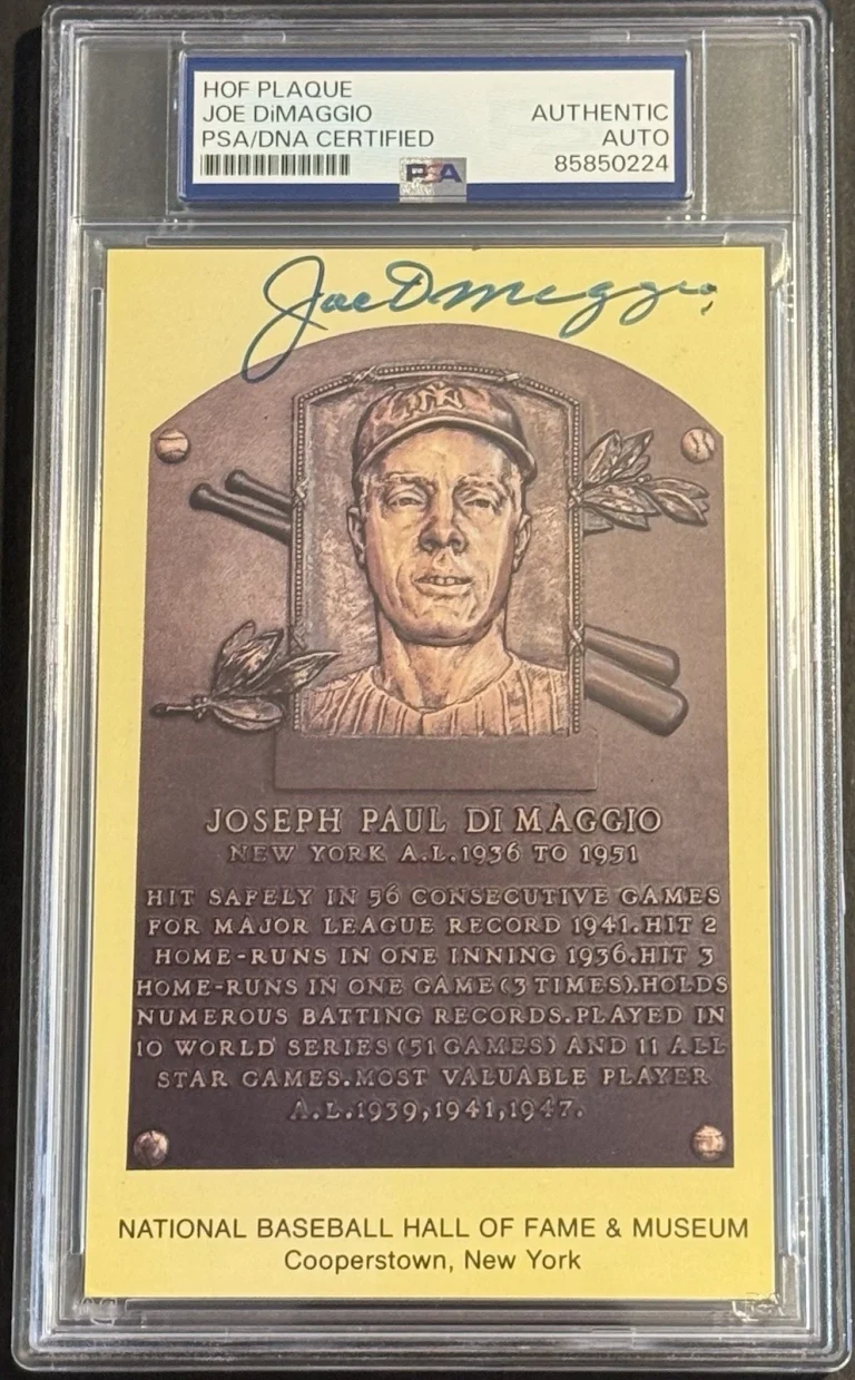 JOE DIMAGGIO Signed Autographed Baseball Hall of Fame Plaque Postcard-PSA/DNA