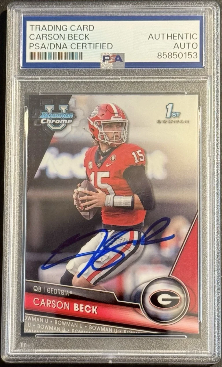 Carson Beck Signed 2023 Bowman Chrome U Rookie Card PSA/DNA Slabbed