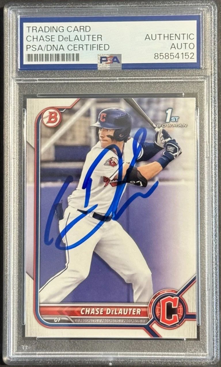 Chase Delauter Signed Auto 2022 Bowman 1st Rookie Card Guardians PSA/DNA Slabbed