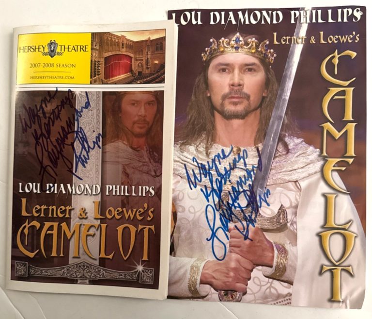 Lou Diamond Phillips REAL hand SIGNED pair Camelot items Playbill + Flyer COA