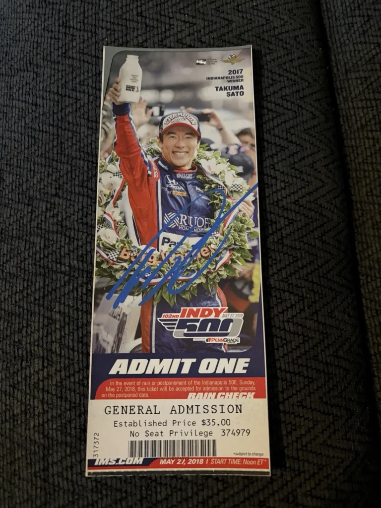 Takuma Sato (2017 Winner) Signed Indianapolis Indy 500 Ticket 2018 Race