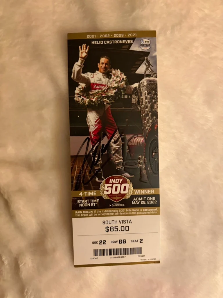 Helio Castroneves (2021 Winner) Signed Indianapolis Indy 500 Ticket 2022 Race