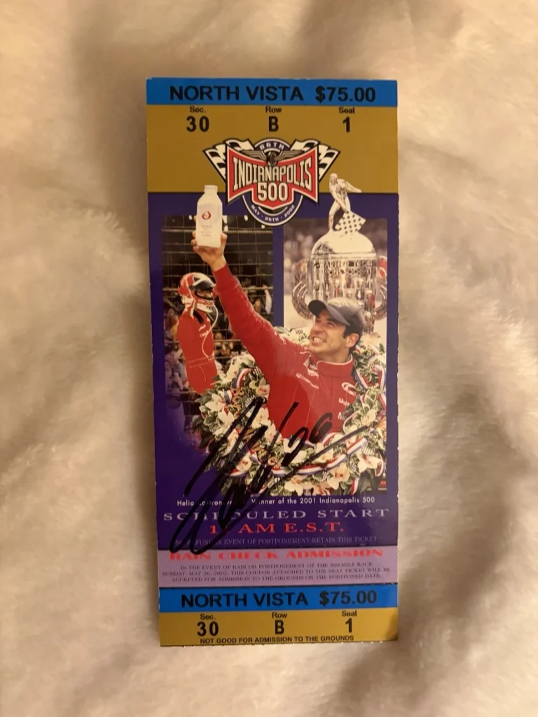 Helio Castroneves (2001 Winner) Signed Indianapolis Indy 500 Ticket 2002 Race
