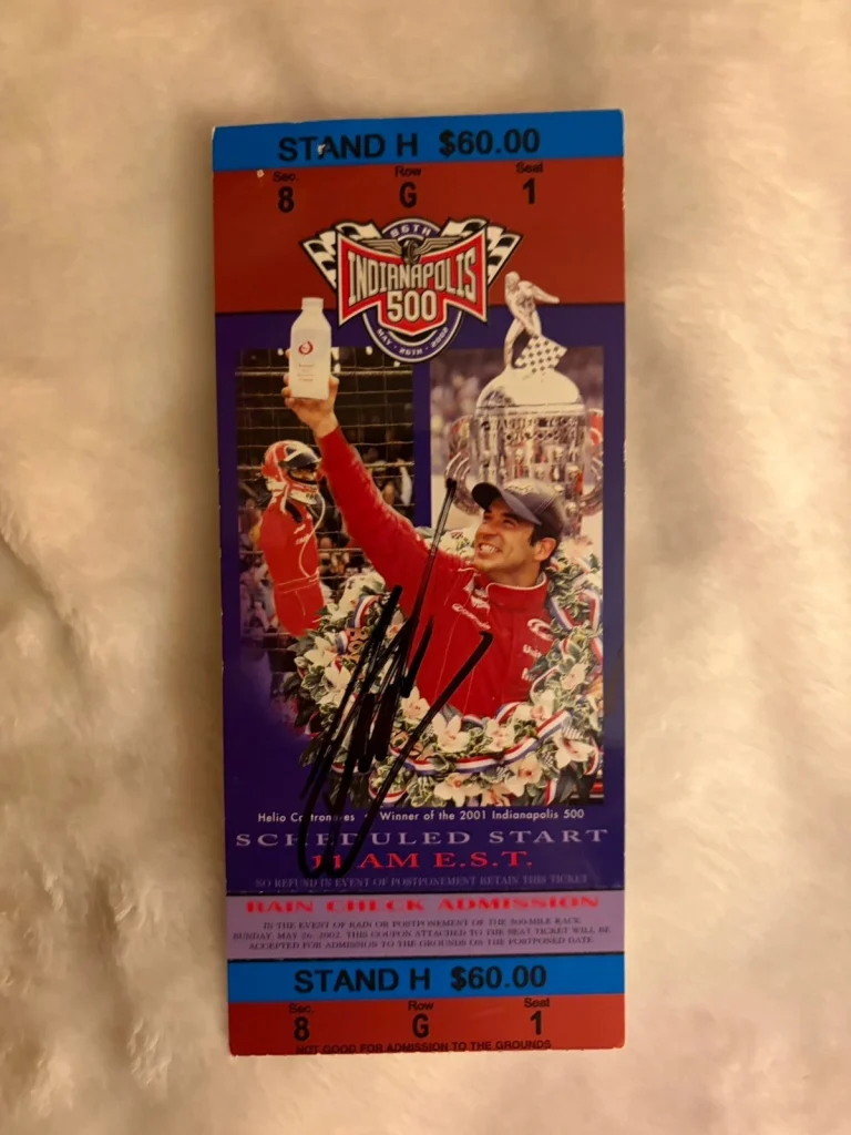 Helio Castroneves (2001 Winner) Signed Indianapolis Indy 500 Ticket 2002 Stapled