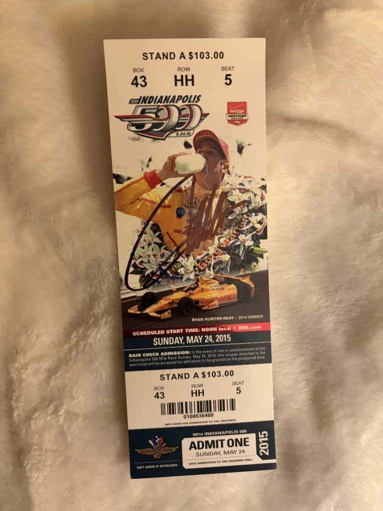 Ryan Hunter Reay (2014 Winner) Signed Indianapolis Indy 500 Ticket 2015 Race