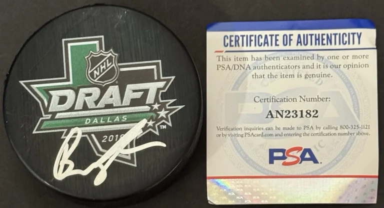 Brady Tkachuk Signed Auto 2018 NHL Draft Logo Puck Ottawa Senators PSA/DNA