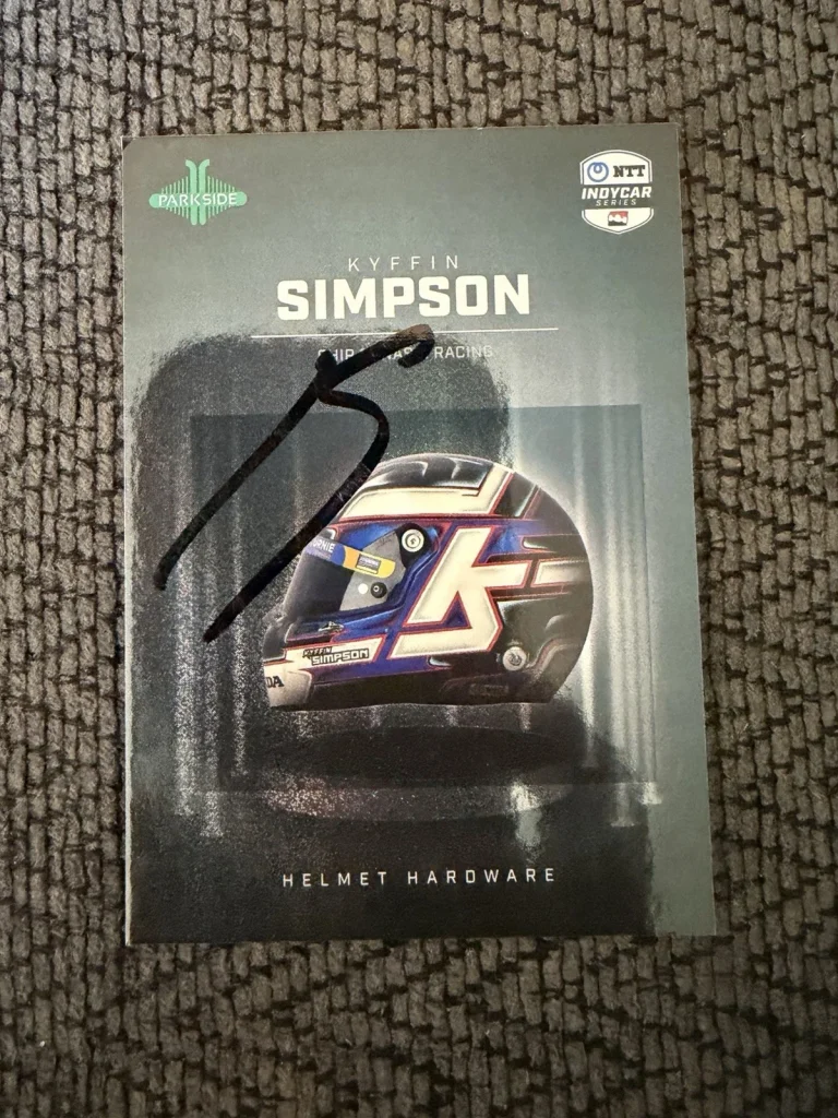 2025 Parkside Indy Car Trading Promo Card 500 Signed Helmet Kyffin Simpson