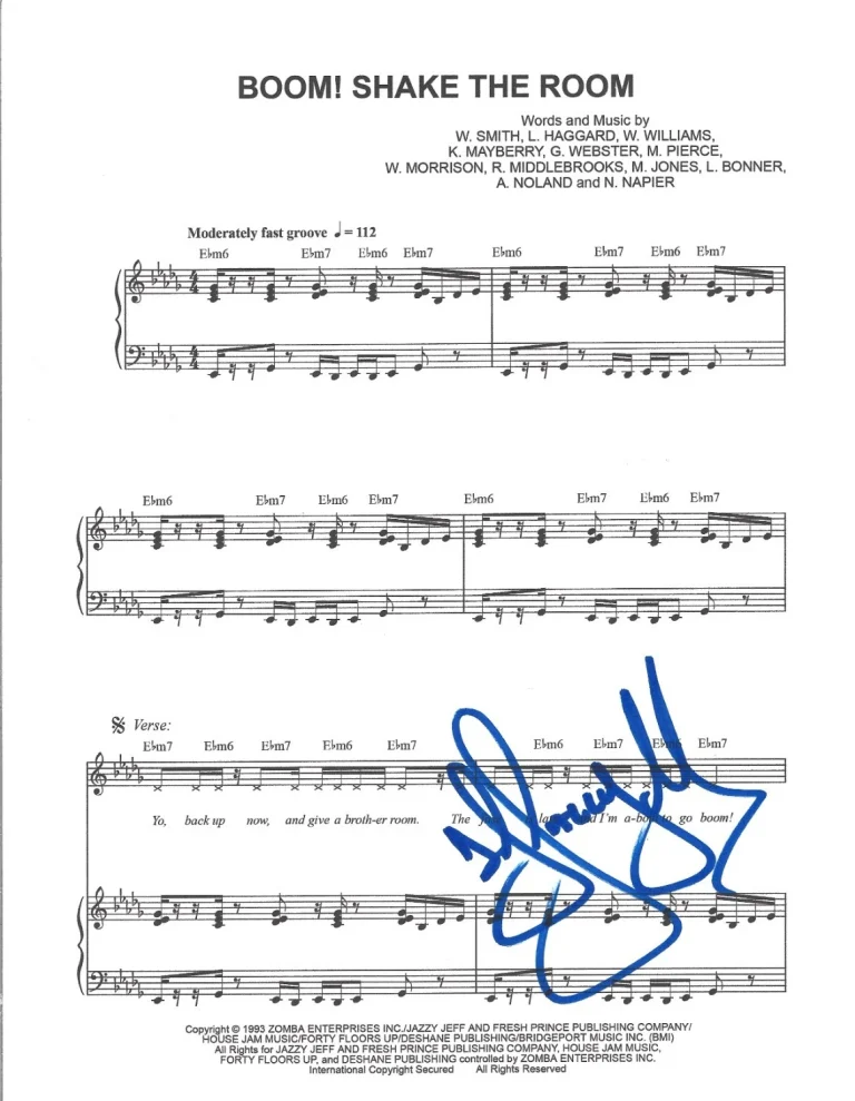 DJ Jazzy Jeff hand SIGNED Boom! Shake The Room Sheet Music #2 COA Fresh Prince