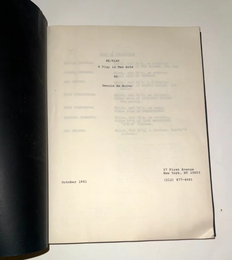 Dennis de Brito RE/PLAY Original 1981 Theatre Script Rare Archive NYC Play