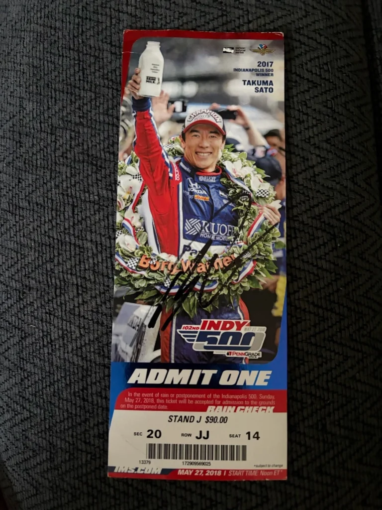 Takuma Sato (2017 Winner) Signed Indianapolis Indy 500 Ticket 2018 Race