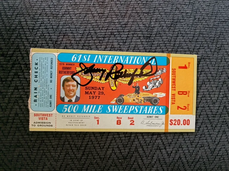 Johnny Rutherford (1976 Winner) Signed Indianapolis Indy 500 Ticket 1977 Auto