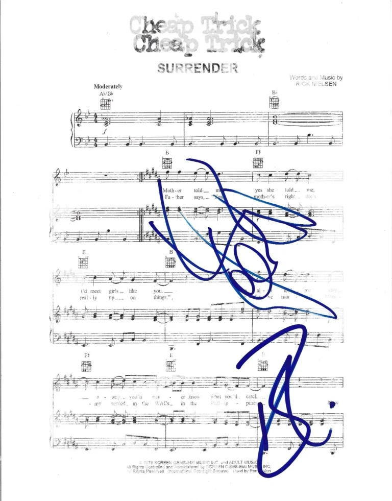 Cheap Trick SIGNED Surrender Sheet Music #1 COA Autographed by Robin & Rick
