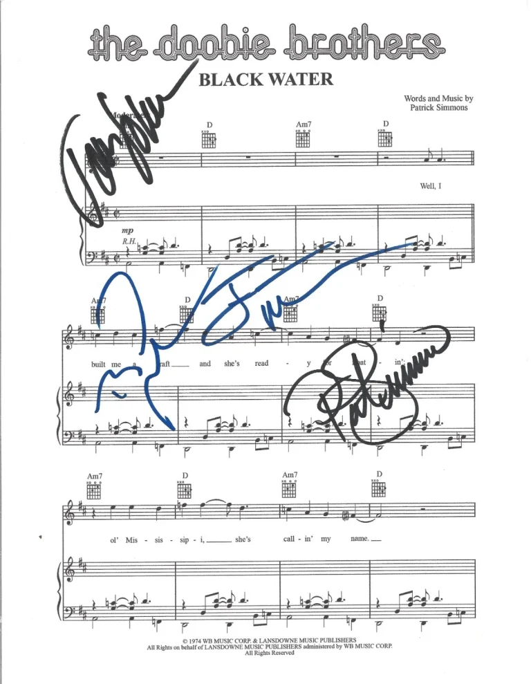 The Doobie Brothers SIGNED Black Water Sheet Music COA Autographed by 4