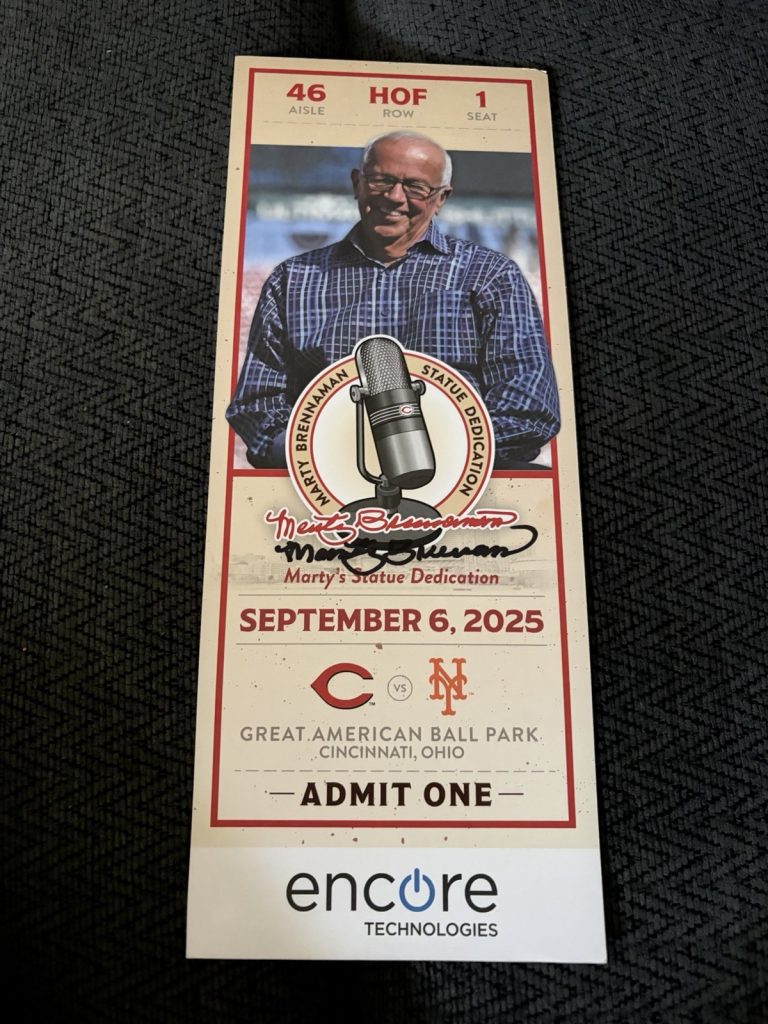 Marty Brennaman Signed 2025 Commemorative Ticket Cincinnati Reds Statue 9/6/25